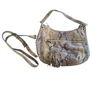 Michael Kors Snakeskin Embossed Leather Hobo Bag with Tassel